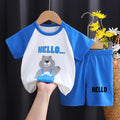 Summer Children Boys' Short Sleeved Suit Cartoon Hello Bear Print Cotton Short Sleeved Top Shorts 2pcs Set Boy Kids Pyjamas Suit