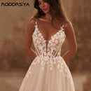 RODDRSYA Spaghetti Straps Glitter Wedding Dress Women V-Neck Applique Backless Boho Vestidos De Novia Sweep Train Customized