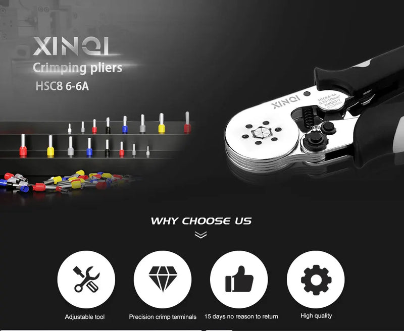 0.08-6mm2 Tubular Terminal Crimping Pliers HSC8 6-6A Crimper Wire Mini Ferrule Crimper Tools Household Electrical Kit With Bag