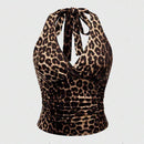 American retro punk aesthetic lace leopard print camisole top sexy slim fit chic hottie crop tops Harajuku Y2K aesthetic Clothes