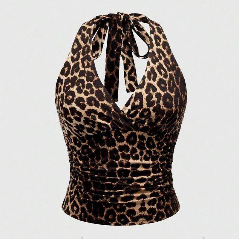 American retro punk aesthetic lace leopard print camisole top sexy slim fit chic hottie crop tops Harajuku Y2K aesthetic Clothes