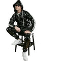 New Men's Hooded Suit PU Leather Casual Sports Bright Leather Top Plus Pants Jogging Suit