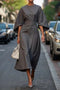 2025 Spring Summer New Women's Fashion Style Elegant Solid Color Waist Dress Casual Bat Sleeve Long Dress Vestidos Para Mujer