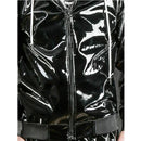 New Men's Hooded Suit PU Leather Casual Sports Bright Leather Top Plus Pants Jogging Suit