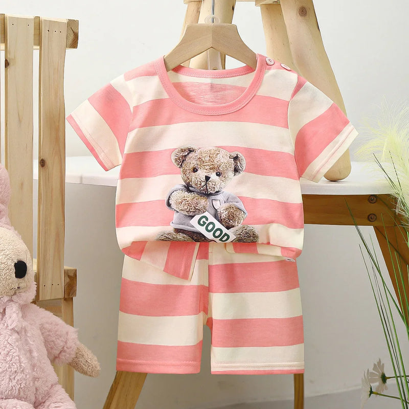 Spring Summer Baby Cotton Cartoon Clothes 2pcs Sets Baby Cotton Clothes T-shirts+Pants Set for Boys Girls Kids Sports Outwear