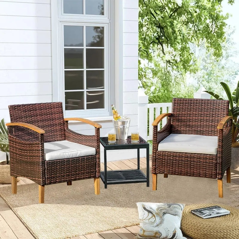 Outdoor Courtyard Furniture Set with Table, Wicker Courtyard Set for Small Tavern, 2-Piece Set