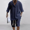Summer New Men's Sports Suit Men's V-neck Top Loose Two-piece Set Men's Casual Trend Street Retro Suit