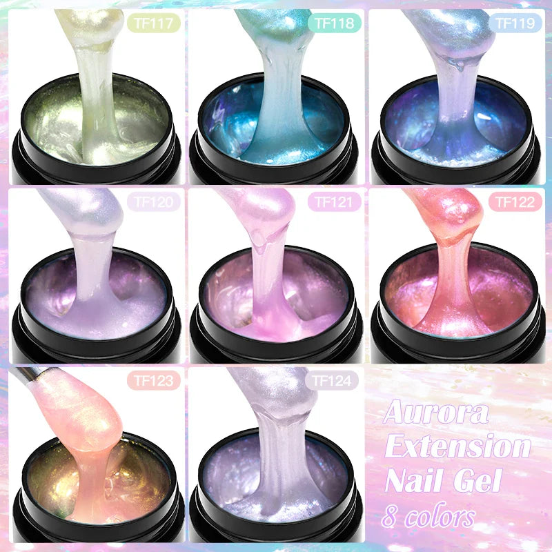 MEET ACROSS 8ml Aurora Extension Nail Gel Polish Glitter Sparkling Nail Art Semi Permanent Building Gel For Nails Manicure