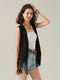 Women s Tassel Sleeveless Vest Rivet Open Front Sleeveless Long Jacket Hippie Streetwear