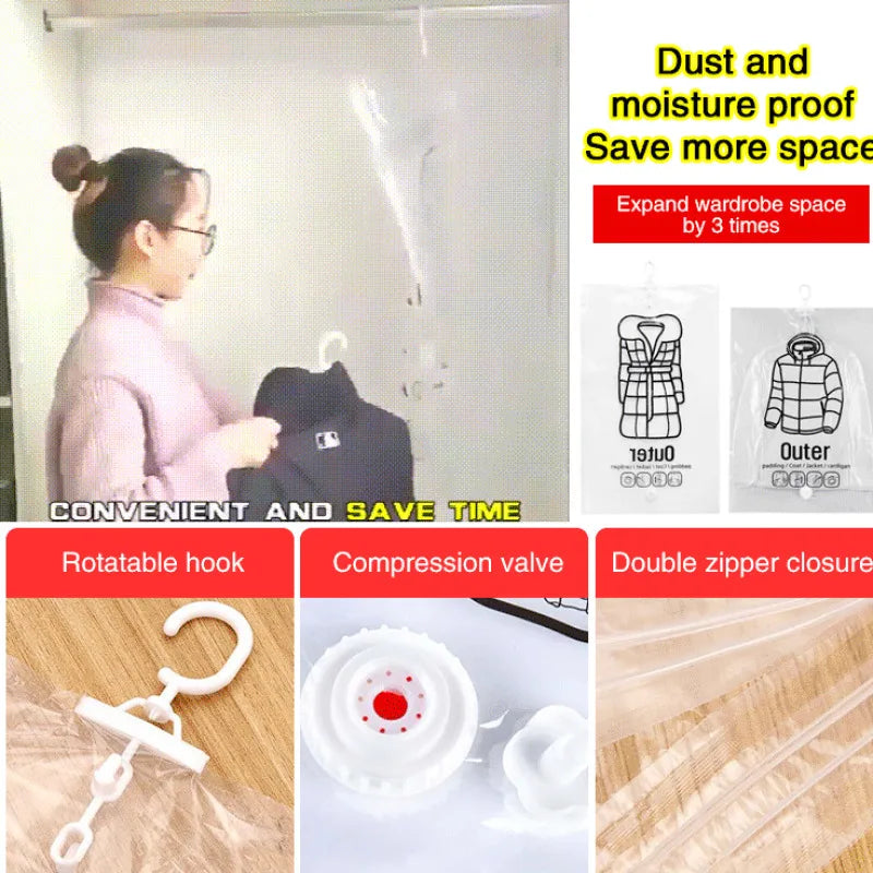5 large protection household side pull hanging vacuum compression bag transparent hanging down jacket clothes dust storage bag