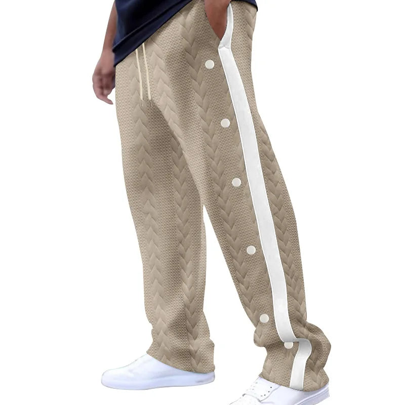 2024Spring and Autumn New Men's Trousers Texture Jacquard Single-Breasted Side Stripe Loose plus Size Casual Pants Sweatpants