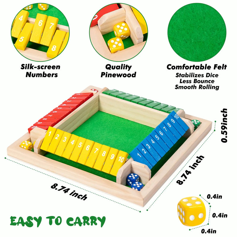 4-Player Wooden Dice Game - A Traditional Math Decision-Making Game Perfect for Parties and Family Interaction