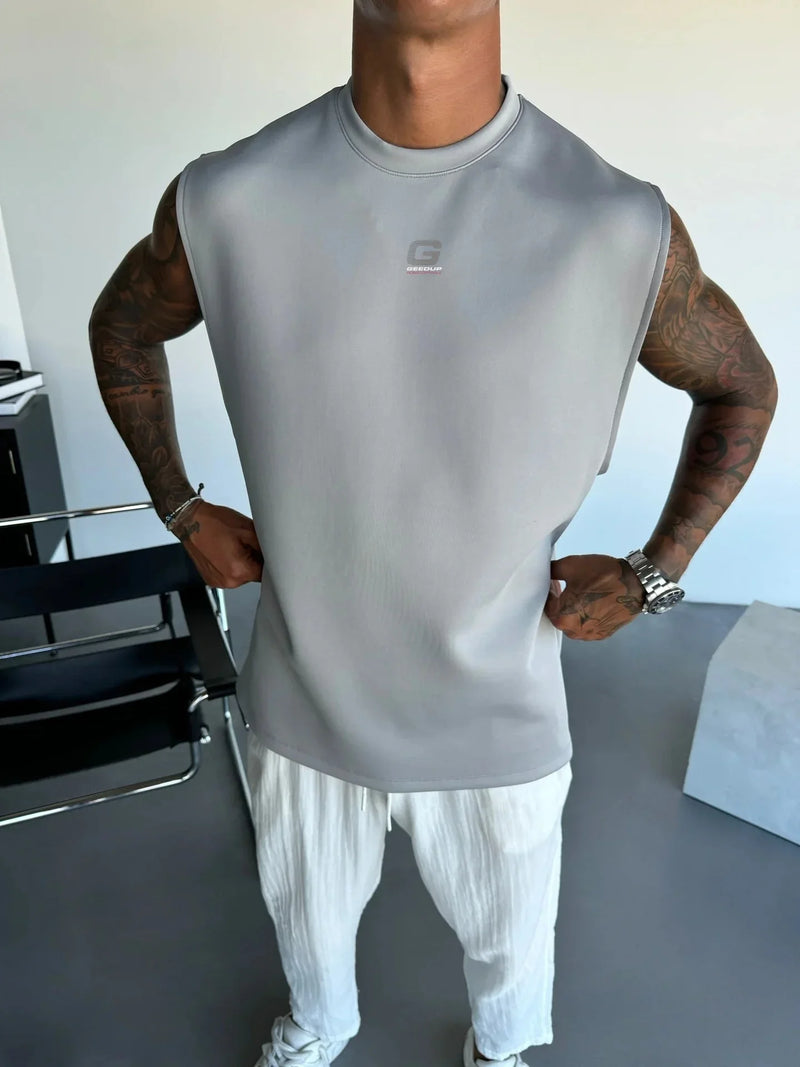 2025 Men's casual sleeveless crewneck suit, summer fashion all-match wide-leg pants trend sports street T-shirt two-piece set