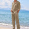 Mens Casual Cotton Linen Two Piece Sets Beach Vintage Basic Shirts and Pants Solid Color Casual Suit Male Hawai Tracksuits Set