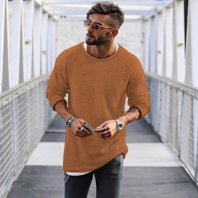 2023 Spring Men's Casual Solid Color Fashion Knitted Shirt O Neck Long Sleeve Knit Pullover Loose Soft Sweater Coats Men Tops