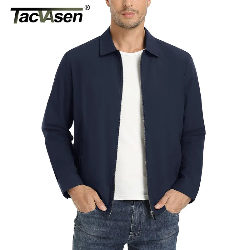 TACVASEN Lightweight Work Jackets Mens Classic Tunic Style Zipper Pockets Bomber Jackets Full Zip Spring Fall Jacket Outwear