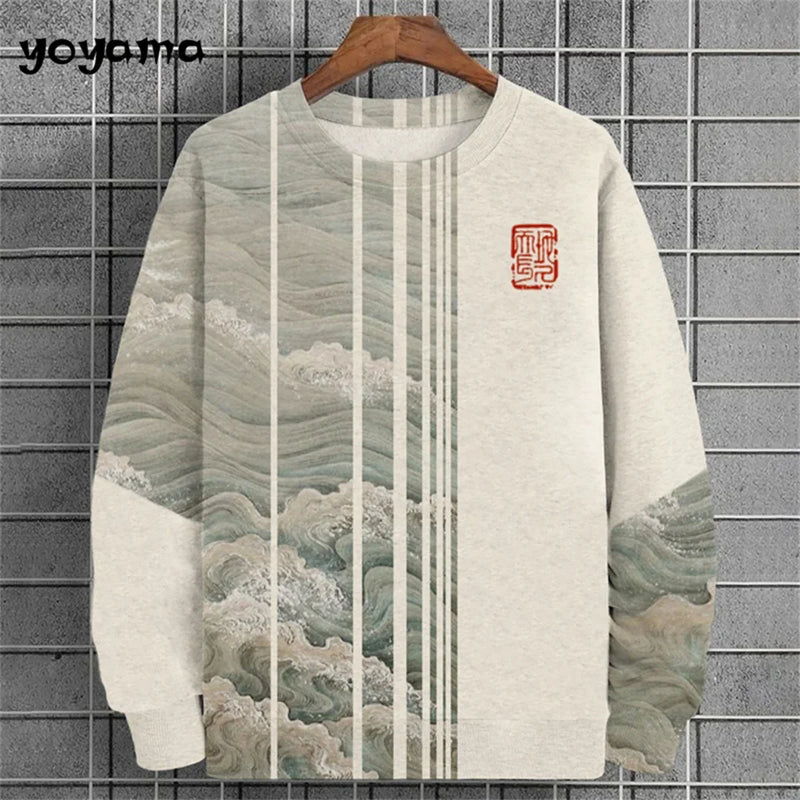 Ukiyo-E Men's Sweatshirt Autumn Oversized Hoodies for Men Long Sleeve T-Shirt Tops Loose Casual New in Hoodies & Sweatshirts Top