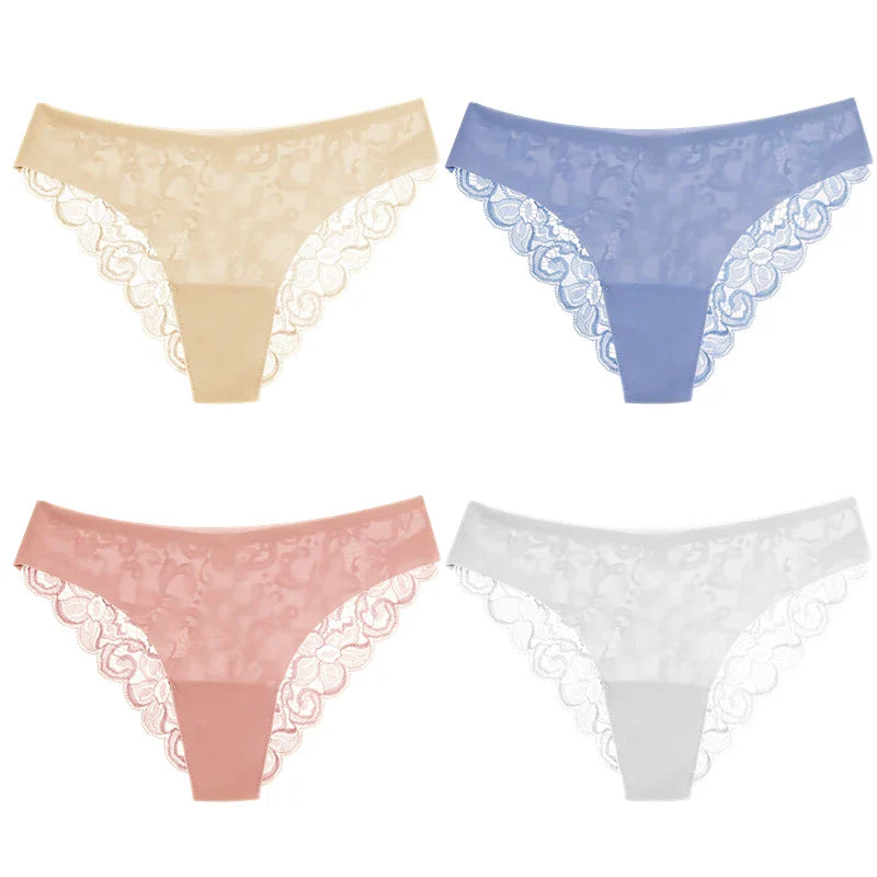 TrowBridge 4PCS Women's Panties Sweet Lace Underwear Sexy Lingerie Soft Silk Satin Female Briefs Hollow Out Mesh Cozy Underpants