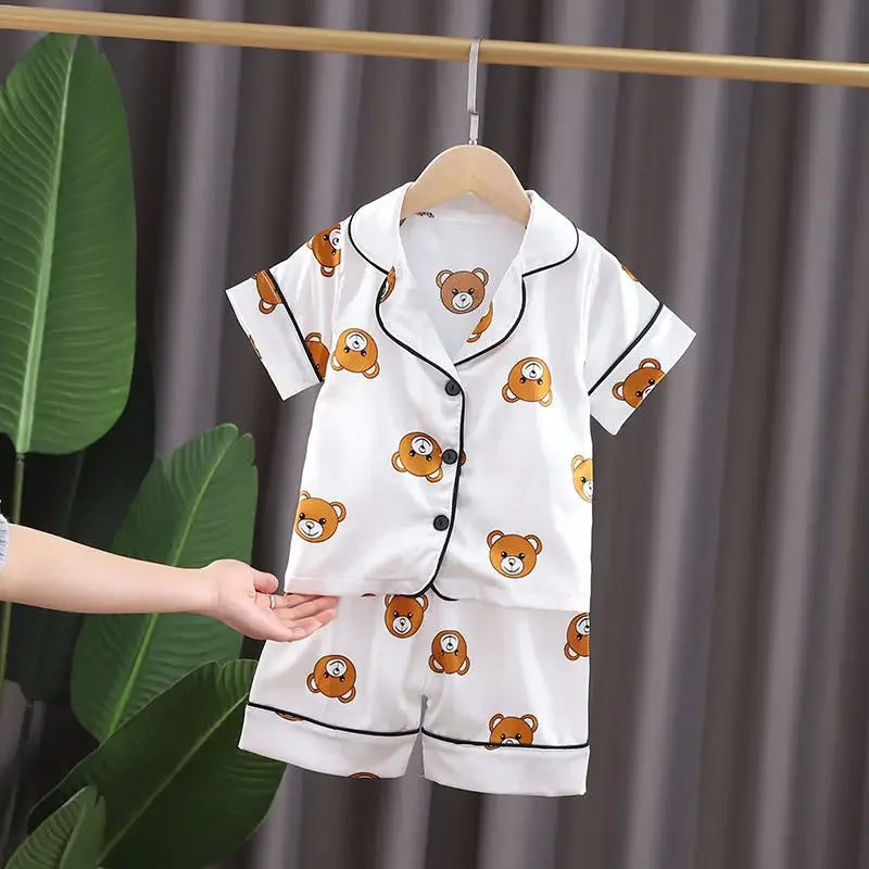 New Boys Girls Kids Pajama Sets Cartoon bear short Sleeve Shirt Tops Pants Set Toddler Baby Sleeping Clothes Pijamas Sleepwear