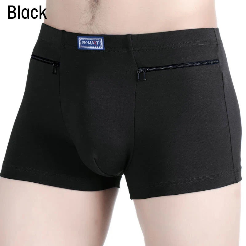 Men's Pockets Underwear Anti-Theft Briefs Boxer Panties Two Zippers Pockets Cotton Underpants Male Boxers Briefs Booty Shorts