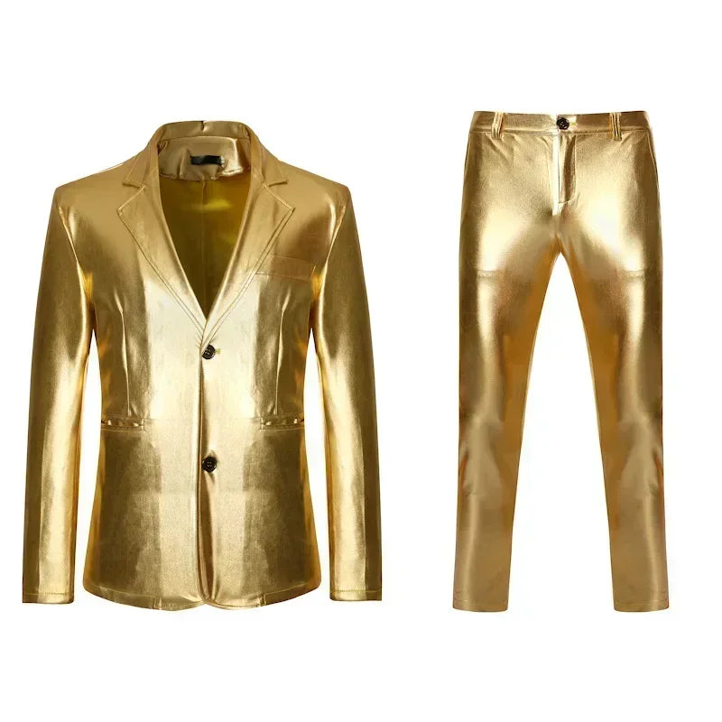 Men's Suit Sets Chic Shiny Gold 2 Pieces Suits Blazer+Pants Sets Stage Perform Clothes Party Nightclub Dancer Costume Sets Men