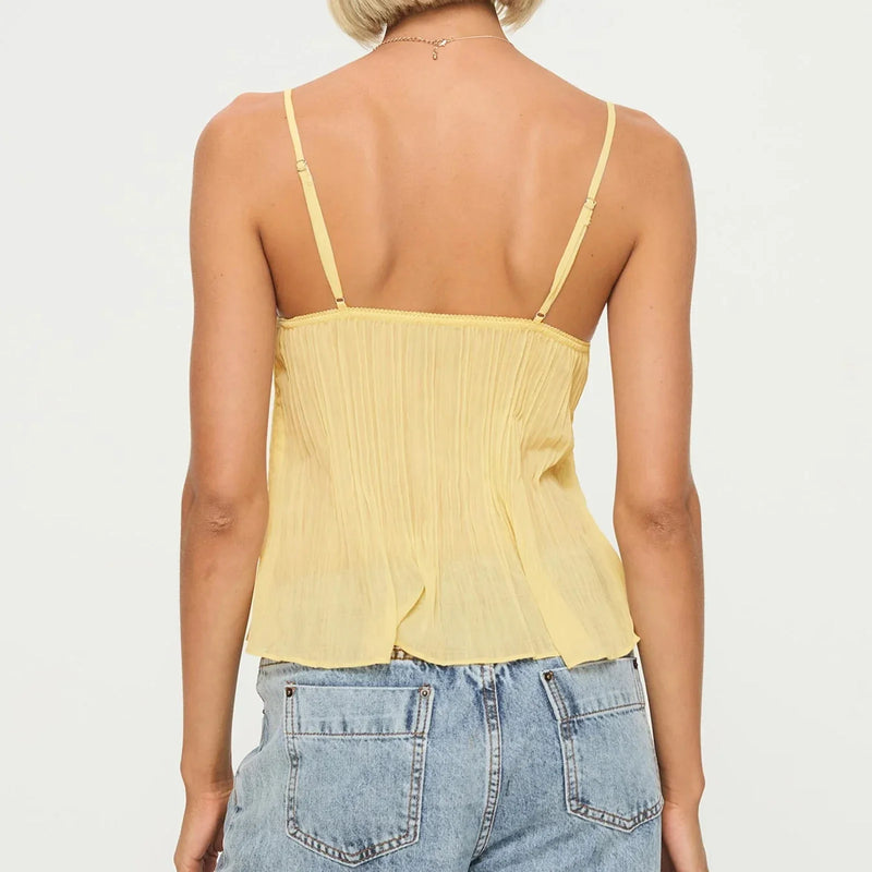 Women y2k Fairy Pleated Mesh Sheer Camisole Mini Bowknot Front Spaghetti Strap V-Neck Lace Cropped Tops Clubwear Streetwear