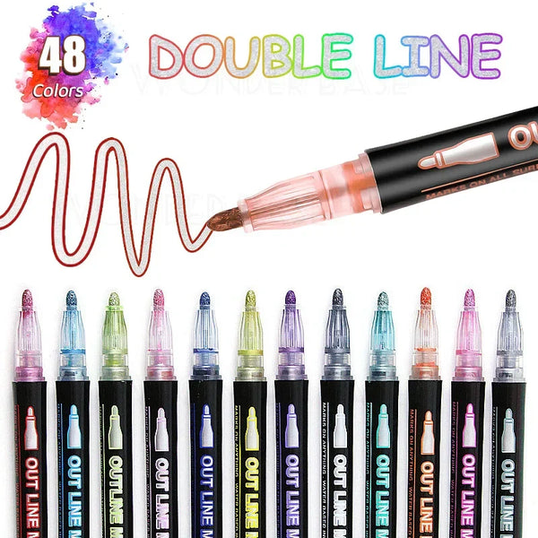 36-Color Metallic Double Line Marker Set – Fun & Creative Art Pens for Kids