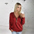 2025 Autumn Casual T-shirt Fashion Women Long Sleeve Tshirts Vintage Zipper V-neck Soft Top Bottoming T-shirt New