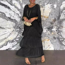 Fashion O-Neck Solid Commuter Long Dress Elegant Casual Layered Ruffle Edge Party Dress Bat Sleeve Chiffon Beach Vacation Dress