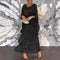 Fashion O-Neck Solid Commuter Long Dress Elegant Casual Layered Ruffle Edge Party Dress Bat Sleeve Chiffon Beach Vacation Dress