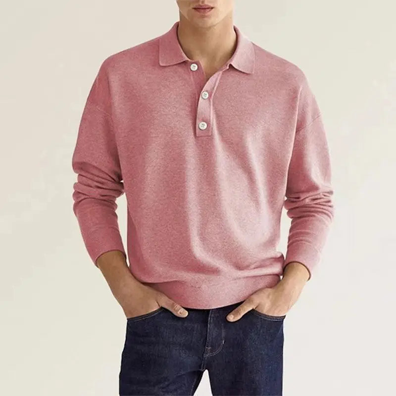 2024 Autumn leisure Home long Sleeve top Fashion Men's solid color lapel Men's POLO Shirt