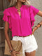 Rose red Elegant Pullover Blouse 2024 Women's Summer New V-neck Casual Double Layered Ruffle Sleeves Solid Color Shirt Top