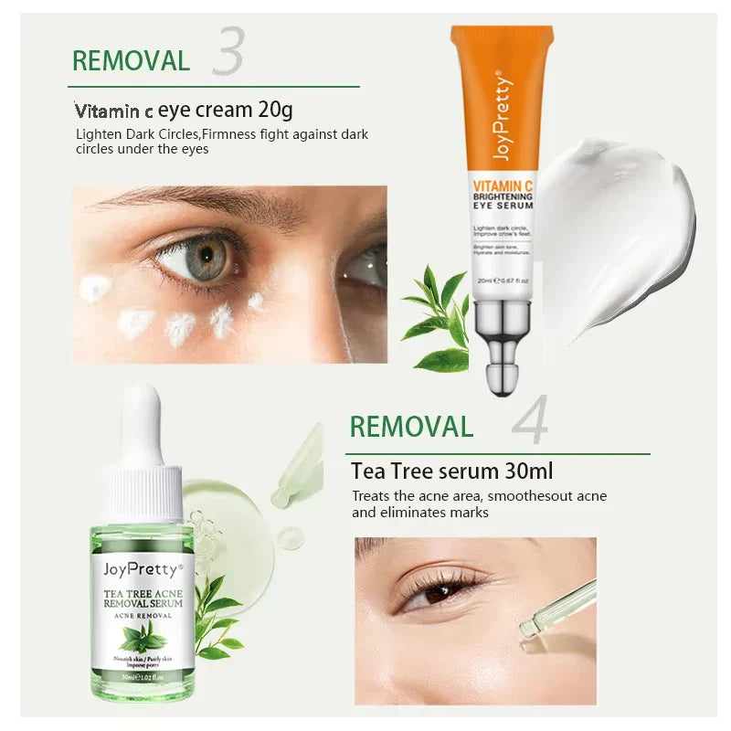 JoyPretty Acne Treatment Face Cream Tea Tree Serum Cleaning Pimple Acne Removal Repair Pores Korean Cosmetics Skin Care Kit 6pcs