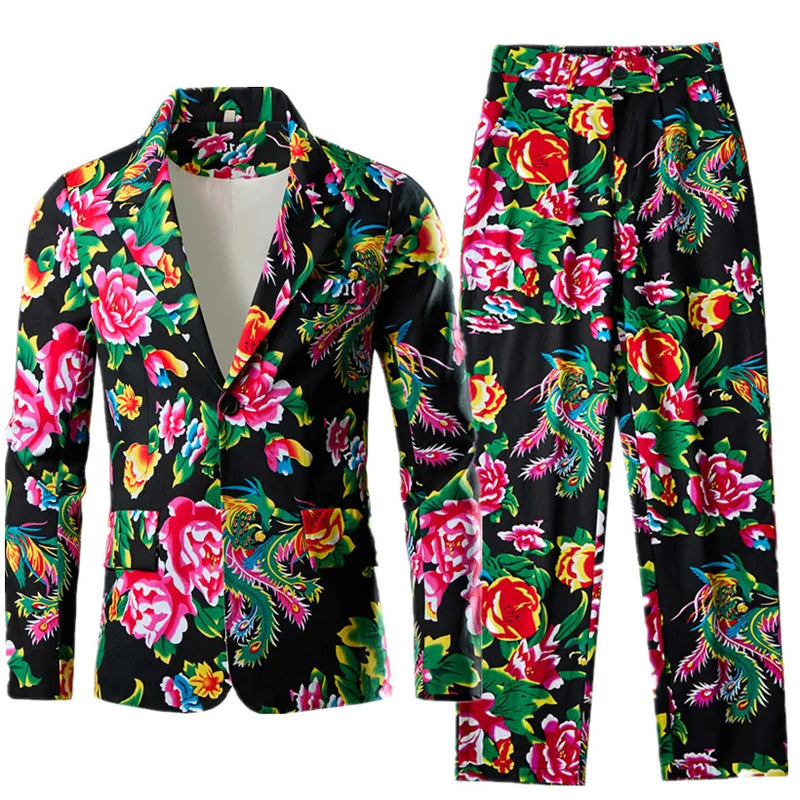 Nostalgia Style Suit 2-Piece, Men's Fashion Casual Suit Jacket & Trousers, Red & Black Available Blazer +Pants M-5XL