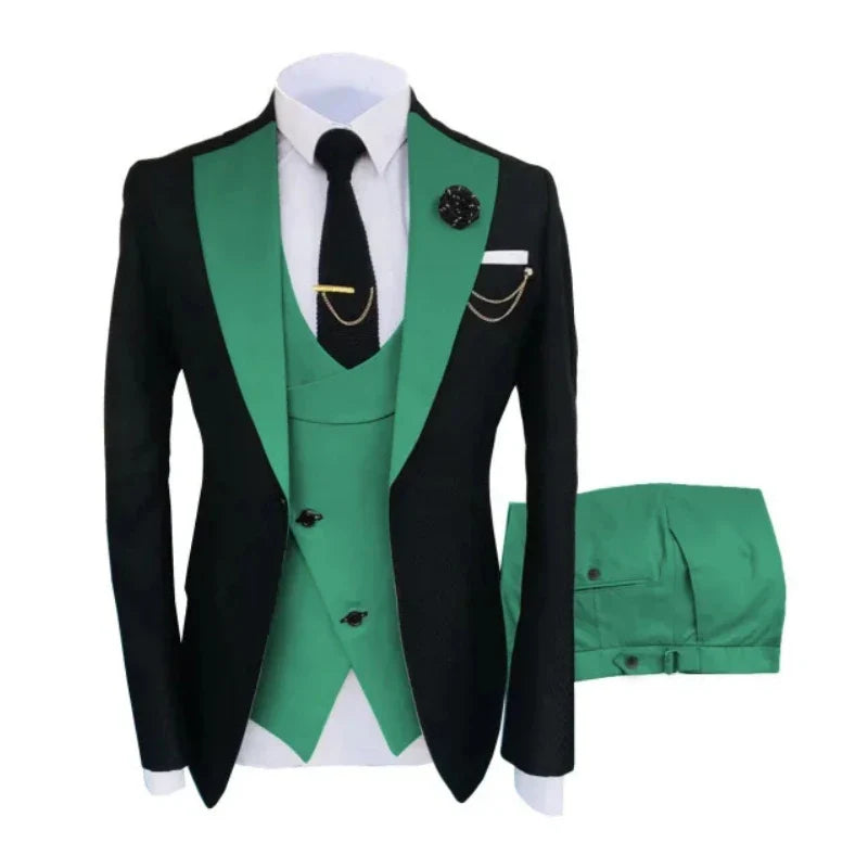 Men Suits 3 Pieces Tailored Best Man Groom Wedding Tuxedo Slim Fit Jacquard Two-color Blazer Jacket  Vest Pants Tuxedo Clothing