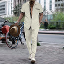 Summer new men's short-sleeved long pants suit 2025 sport and casual men's style for teenagers two-piece set