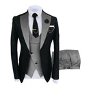 Men Suits 3 Pieces Tailored Best Man Groom Wedding Tuxedo Slim Fit Jacquard Two-color Blazer Jacket  Vest Pants Tuxedo Clothing