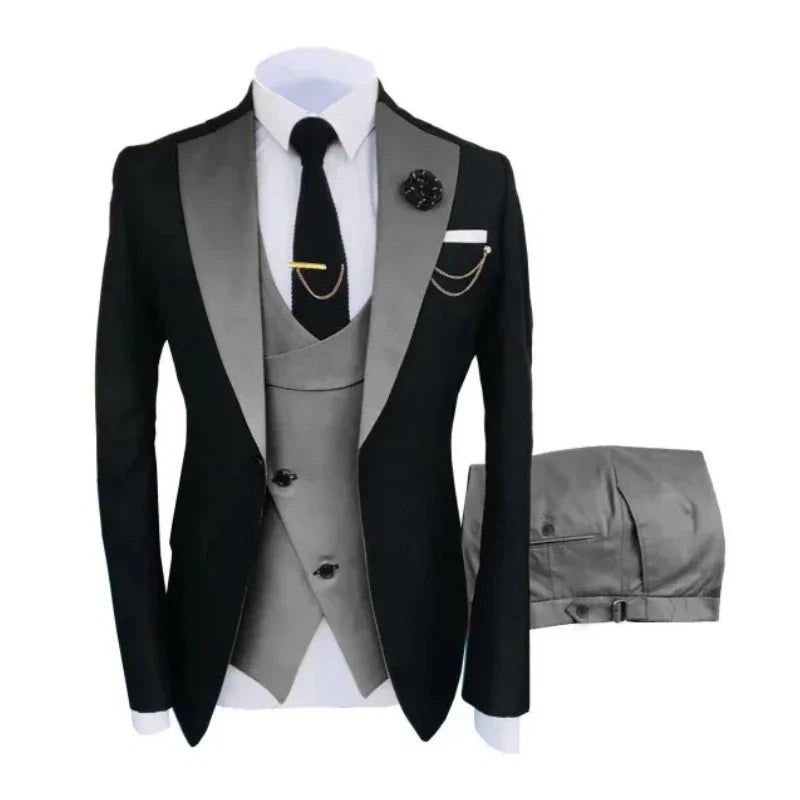 Men Suits 3 Pieces Tailored Best Man Groom Wedding Tuxedo Slim Fit Jacquard Two-color Blazer Jacket  Vest Pants Tuxedo Clothing