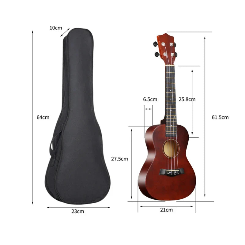 23-inch Ukulele Acoustic Ukulele Kit with Bag Strings Strap Bridge Needle Capo Pick Tuner All Basswood for Students Beginner