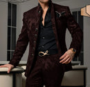 Patterned Black Men's Suit 2-piece Jacket Pants Wedding Groom Tuxedo Stand Collar Blazer Classic Jacquard Outfit