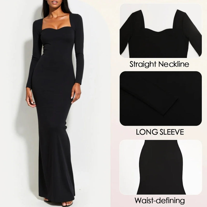 Mia Muse Women's Dresses Winter Simple Elegant Plain Long Sleeve Sweetheart Neck Long Wrap Party Dresses