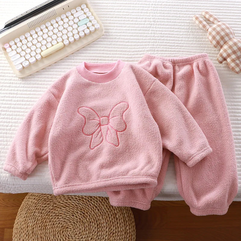 Winter Flannel Kids Sets Solid Warm Children Pajamas Sets Homewear Two-piece Set  for Baby Boys Girls Kids Boutique Clothes