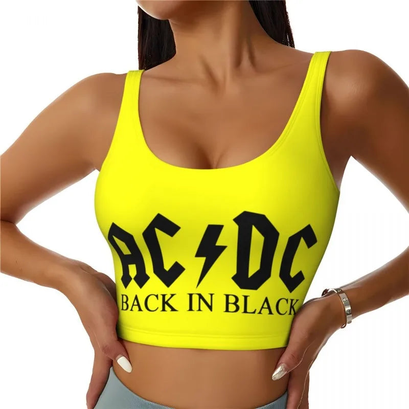 Retro Rock Fashion Trend AC/DC Sexy Vest Fitness Cropped Tank Top Women Heavy Metal Music Band Yoga Sports Comfortable Bra