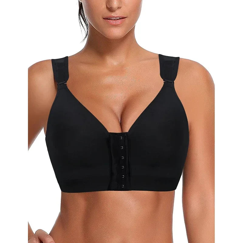 BurVogue Front Buckle Sports Bras Breathable Push Up Adjustable Wide Strap Post-Surgical Support Bra Solid Padded Stretch Vest