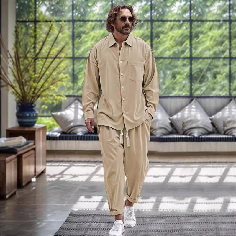 Boutique Tiki Men's Fall Linen Simple Fashion Elegant Comfortable Loose Style Vacation Street Casual Solid Color Men's Suit