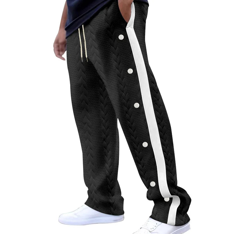 2024Spring and Autumn New Men's Trousers Texture Jacquard Single-Breasted Side Stripe Loose plus Size Casual Pants Sweatpants