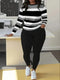 Plus Size Two Piece Sets Colorblock Casual O-Neck Long Sleeve Top and Long Pants Set Women's Plus Size Clothing Matching Sets