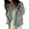 Women Shirt Turn Down Collar Cardigan Shirt Women Solid Color Sun Shirt