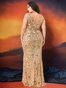 XUIBOL Plus Size  Elegant Sequin Evening Dress Long 2024 Women Mermaid Formal Deep V-neck Prom Luxury Wedding Party Dresses