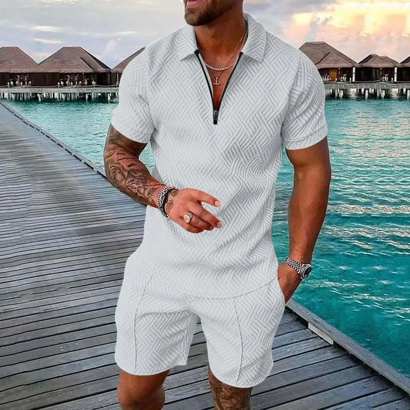 2025 Trend Men Streetwear Fashion Half Zip Polo Shirts+shorts 2 PCS Sets Men's 3D Digital Print Casual Suit New Male Tracksuits